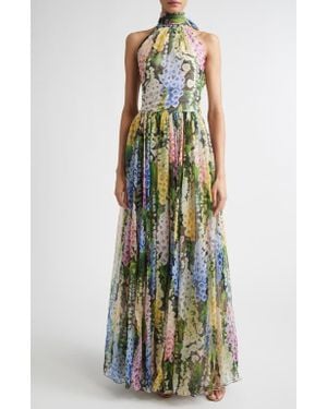 Oscar de la Renta Foxglove Gathered Silk Chiffon Gown - Multicolor