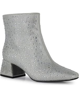 Lady Couture Rhinestone Block Heel Bootie - Gray