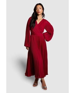 Coast Long Sleeve Chiffon Wrap Midi Dress - Red