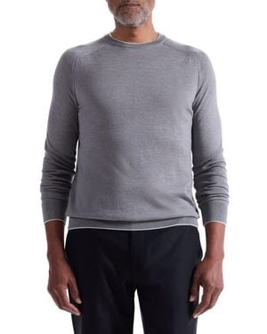 Bugatchi Tipped Merino Wool, Silk & Linen Crewneck Sweater - Gray