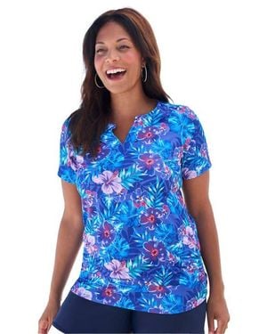Swim 365 Split Neck Short Sleeve Swim Tee With Built - Blue