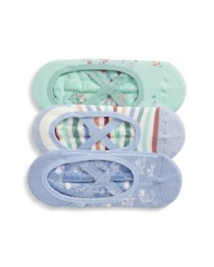 Muk Luks Ballerina Assorted 3-Pack Cotton Blend No-Show Socks - Blue