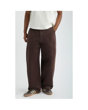BP. Barrel Leg Cotton Twill Pants - Brown