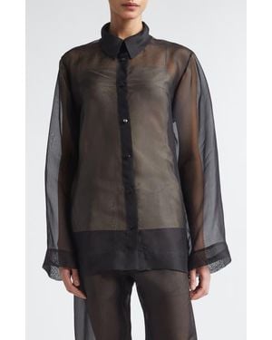 GIA STUDIOS Lisse Classic Silk Organza Button-Up Shirt - Black