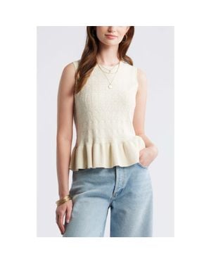 Treasure & Bond Pointelle Peplum Sleeveless Sweater - Natural
