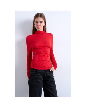 TOPSHOP Funnel Neck Long Sleeve Top - Red