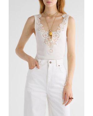 Chloé Guipure Trim Rib Fitted Cotton Jersey Tank - White