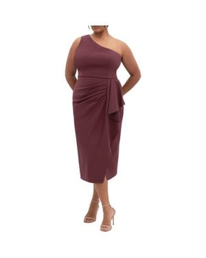 City Chic Priyanka Ruffle One-Shoulder Midi Dress - Red