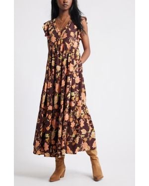 Treasure & Bond Crinkle Finish Flutter Sleeve Maxi Dress - Multicolor