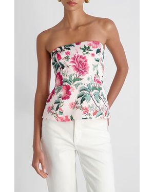 French Connection Christa Print Strapless Peplum Satin Top - White