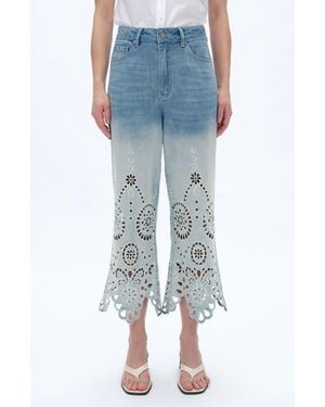 Bayeas Eyelet High Waist Crop Wide Leg Jeans - Blue