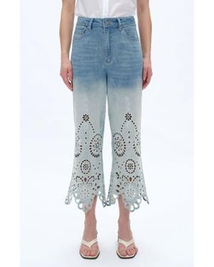 Bayeas Eyelet High Waist Crop Wide Leg Jeans - Blue