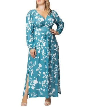 Kiyonna Kelsey Long Sleeve Maxi Dress - Blue