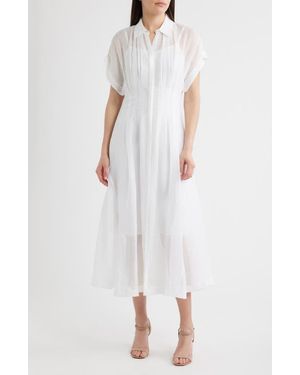 BOSS Davinata Pleated Sheer Shirtdress - White