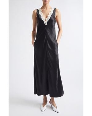 Maria McManus Lace V-Neck Satin Maxi Dress - Black