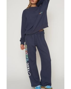 The Mayfair Group World Needs Empathy Waffle Knit Fleece Graphic Sweatshirt - Blue