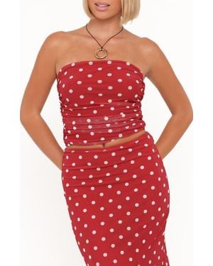 Petal & Pup Tullia Polka Dot Strapless Mesh Top - Red