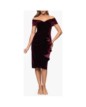 Xscape Evenings Ruched Ruffle Off The Shoulder Velvet Cocktail Dress - Black