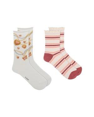 K Bell Socks Assorted 2-Pack Charms Crew Socks - White