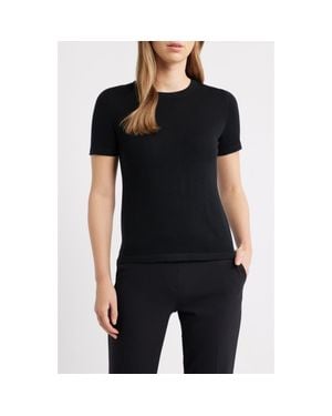 Anne Klein Luxe Washable Short Sleeve Wool Sweater - Black