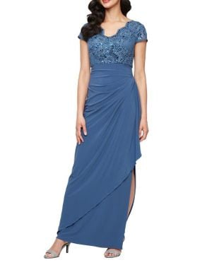 Alex Evenings Sequin Embroidered Ruched Gown - Blue
