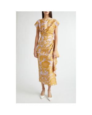 Lela Rose Florence Floral Jacquard Cocktail Dress - Metallic