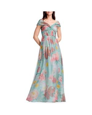 Dress the Population Xyla Floral Off The Shoulder Gown - Blue