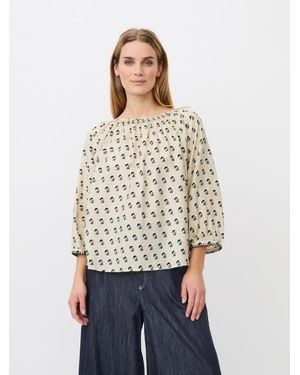 Masai Boat Neck Gathered Blouse - White