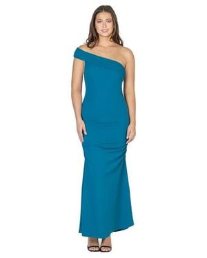 24seven Comfort Apparel Formal One Shoulder Rouched Mermaid Maxi Dress - Blue