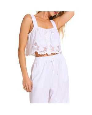 Vitamin A Flora Broderie Anglaise Trim Organic Cotton Cover-Up Top - Blue