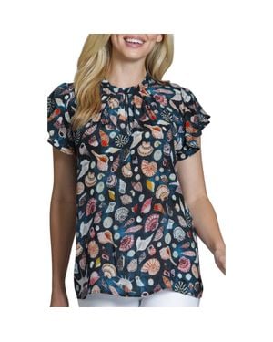 Apny Allover Print Flutter Sleeve Shirt - Blue