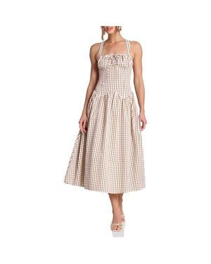 Avec Les Filles Check Drop Waist Cotton Blend Sundress - Pink