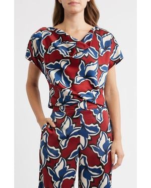 Anne Klein Cowl Neck Floral Top - Red