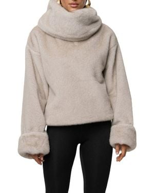 JLUXLABEL Turtleneck Faux Fur Pullover - Natural