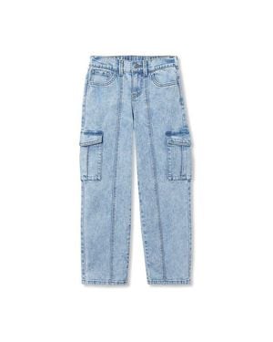 Lands' End Girls Denim Cargo Wide Leg Jeans - Blue