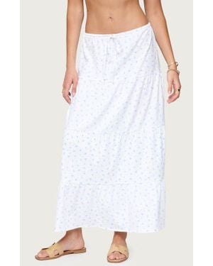 Edikted Charley Tiered Floral Maxi Skirt - White