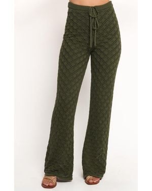 Petal & Pup Fefe Textured Open Knit Cotton Drawstring Pants - Green