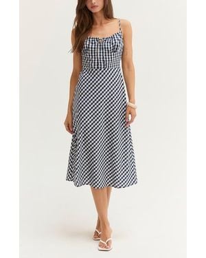 Crescent Gingham Slip Midi Dress - Blue