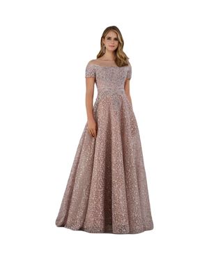 LARA New York Sheer Off Shoulder Ball Gown - Brown
