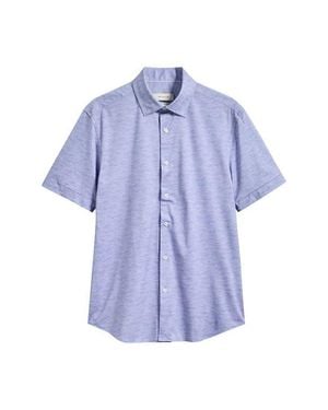 Bugatchi Miles Ooohcotton Space Dye Short Sleeve Button-Up Shirt - Blue