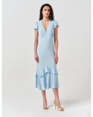 Ghost Corinne Frill Crepe Midi Dress - Blue