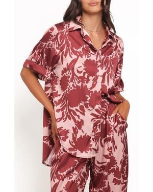 Petal & Pup Elysia Floral Print Oversize Button-Up Shirt - Red