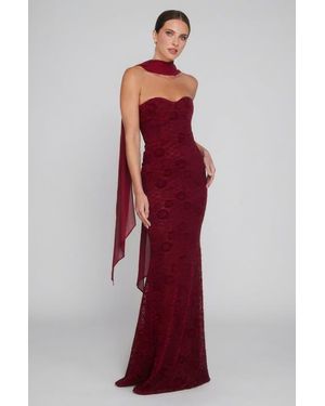 Six Stories Velvet Lace Corset Bandeau Maxi Dress - Red