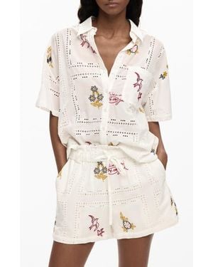 Desigual Embroidered Woven Shirt - Natural