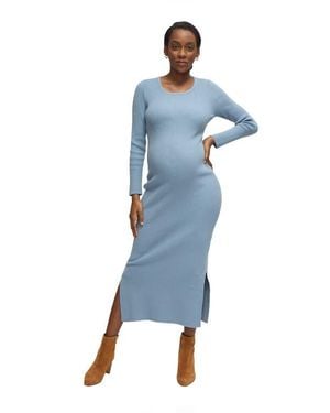 Ingrid & Isabel The Long Sleeve Ribbed Sweater Midi Maternity Dress - Blue