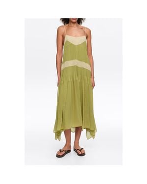 Bimba Y Lola Two-Tone Pleated A-Line Strappy Dress - Green