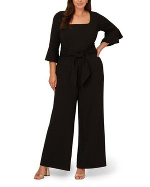 Adrianna Papell Tie Front Wide Leg Crepe Jumpsuit - Black