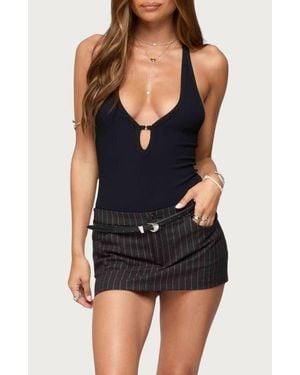Edikted Alanah Keyhole Plunge Rib Bodysuit - Black