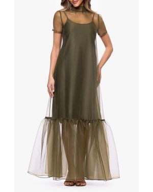 Xscape Evenings Organza Overlay Gown - Green