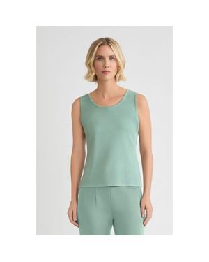 Misook Double Scoop Neck Mylana Knit Tank - Green